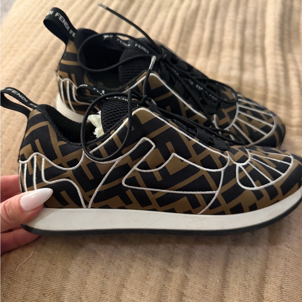 Fendi Black and Brown Logo-Pattern Sneakers